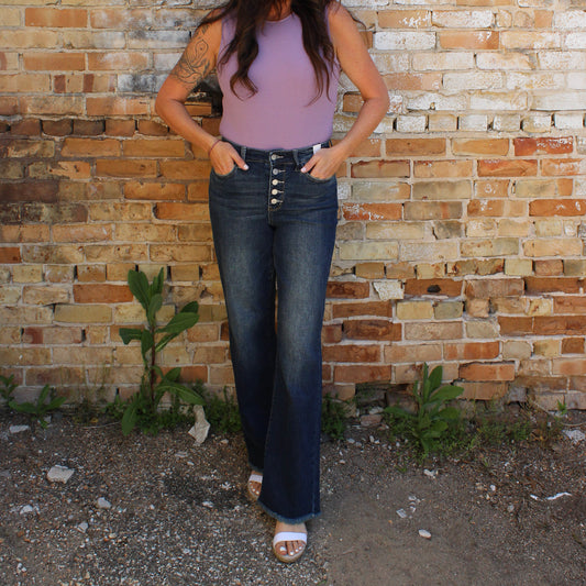 High-Waisted Button Fly Wide Leg Jeans